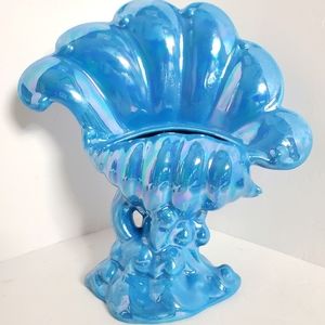 Aqua Iridescent Glazed Seashell  Planter  vintage